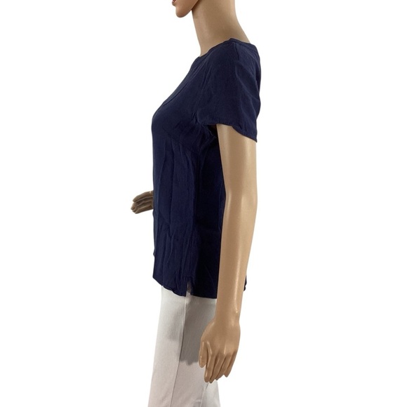 Banana Republic Navy Fitted Viscose Short Sleeve Blouse Back Zip Size 4 - Picture 4 of 7
